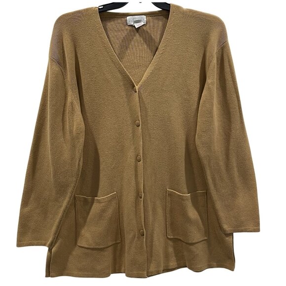 Vtg Lands End Tan Cardigan Sweater Womens XL 18-20 Tight Knit Boho Cozy Preppy - Picture 1 of 5